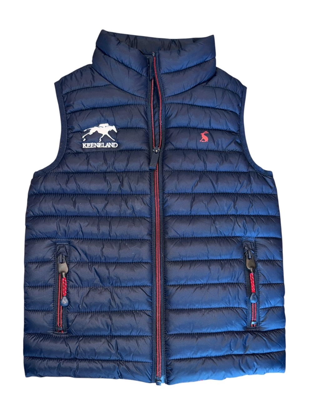Joules Crofton Showerproof Packable Vest, Keeneland Racecourse, Marine Blue, 6y